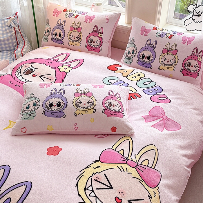 91家纺网 家纺一手货源 找家纺 ds生活馆 2025新款大版高克重双面牛奶绒四件套 缤纷拉布布