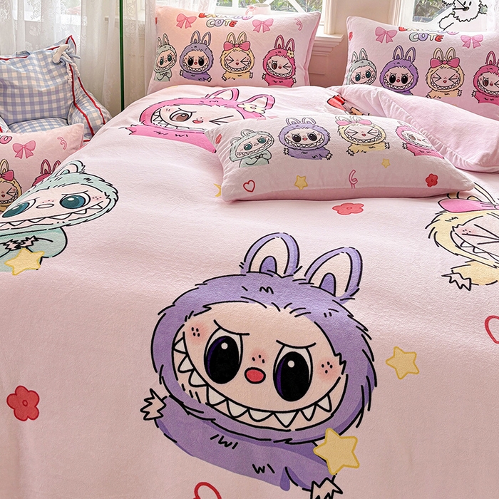 91家纺网 家纺一手货源 找家纺 ds生活馆 2025新款大版高克重双面牛奶绒四件套 缤纷拉布布