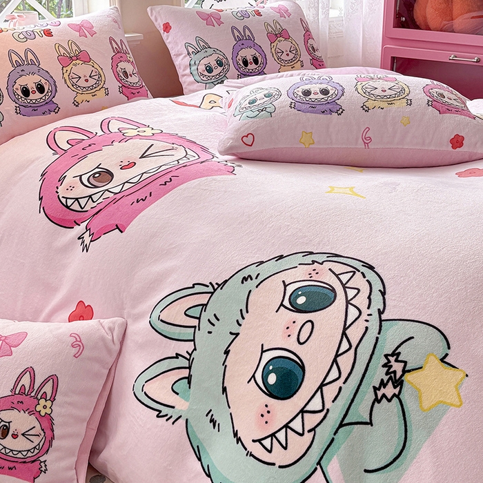 91家纺网 家纺一手货源 找家纺 ds生活馆 2025新款大版高克重双面牛奶绒四件套 缤纷拉布布