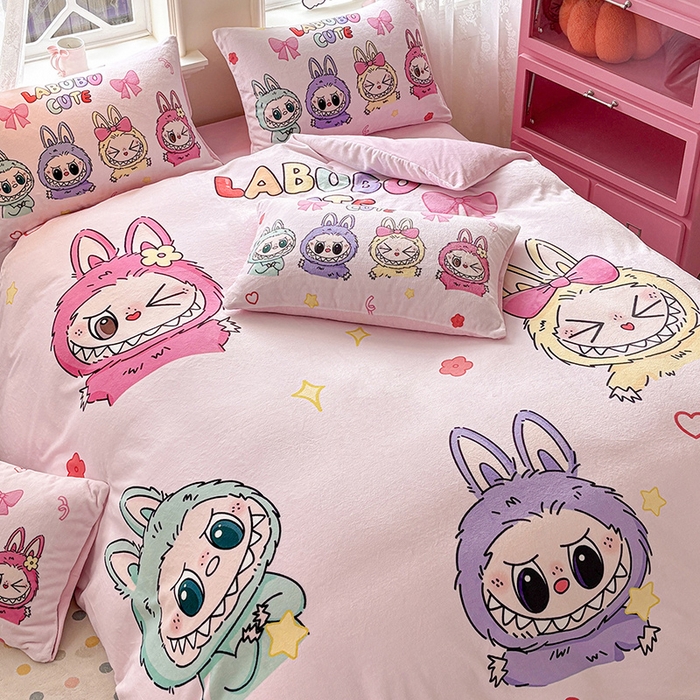 91家纺网 家纺一手货源 找家纺 ds生活馆 2025新款大版高克重双面牛奶绒四件套 缤纷拉布布