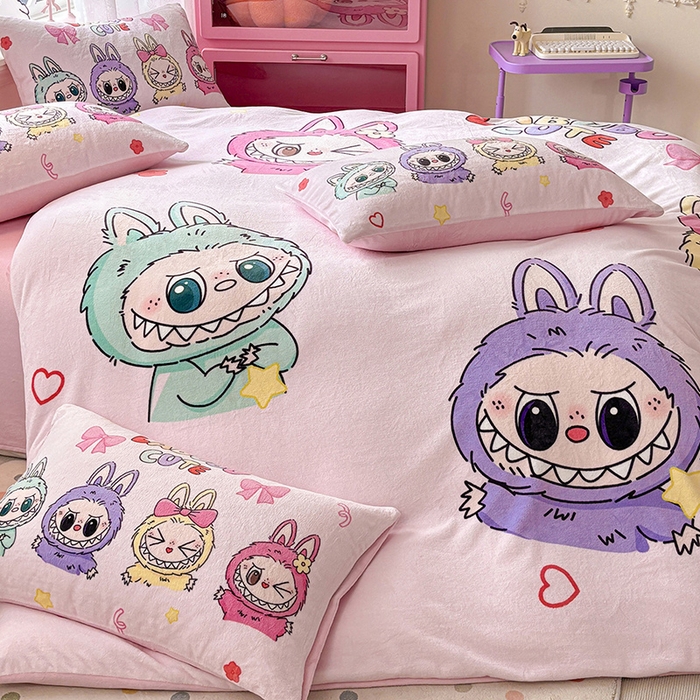 91家纺网 家纺一手货源 找家纺 ds生活馆 2025新款大版高克重双面牛奶绒四件套 缤纷拉布布