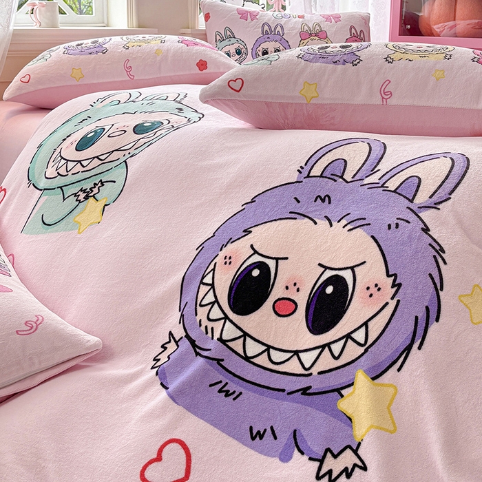 91家纺网 家纺一手货源 找家纺 ds生活馆 2025新款大版高克重双面牛奶绒四件套 缤纷拉布布