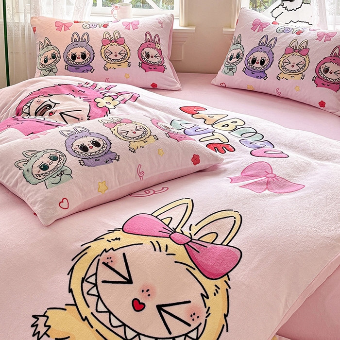 91家纺网 家纺一手货源 找家纺 ds生活馆 2025新款大版高克重双面牛奶绒四件套 缤纷拉布布