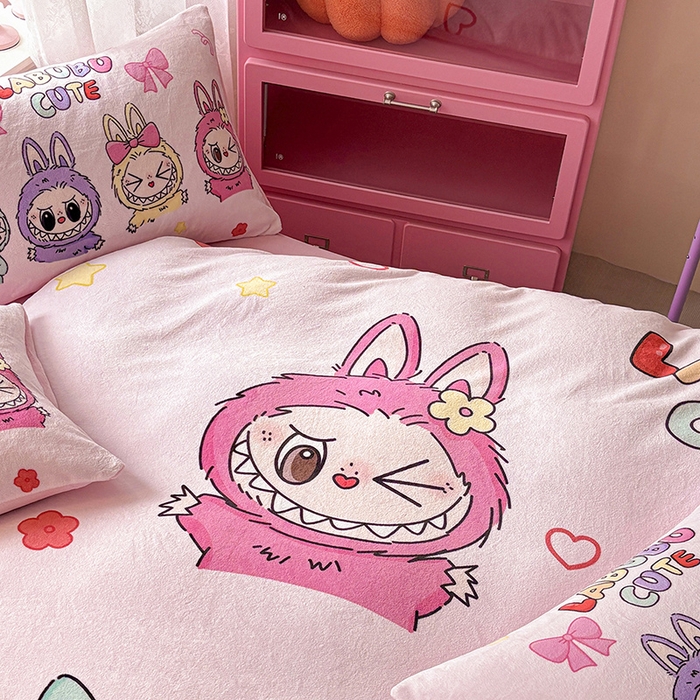 91家纺网 家纺一手货源 找家纺 ds生活馆 2025新款大版高克重双面牛奶绒四件套 缤纷拉布布