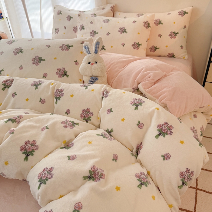 91家纺网 家纺一手货源 找家纺 HL原创 2025新款牛奶绒单品被套单件被套 幸运花