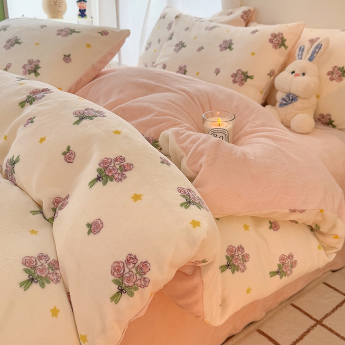 91家纺网 家纺一手货源 找家纺 HL原创 2025新款牛奶绒单品被套单件被套 幸运花