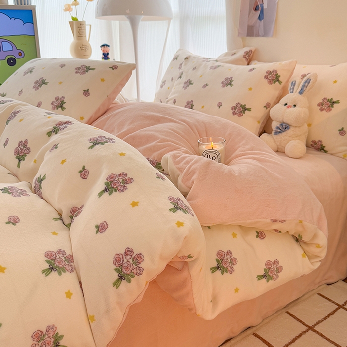 91家纺网 家纺一手货源 找家纺 HL原创 2025新款牛奶绒单品被套单件被套 幸运花