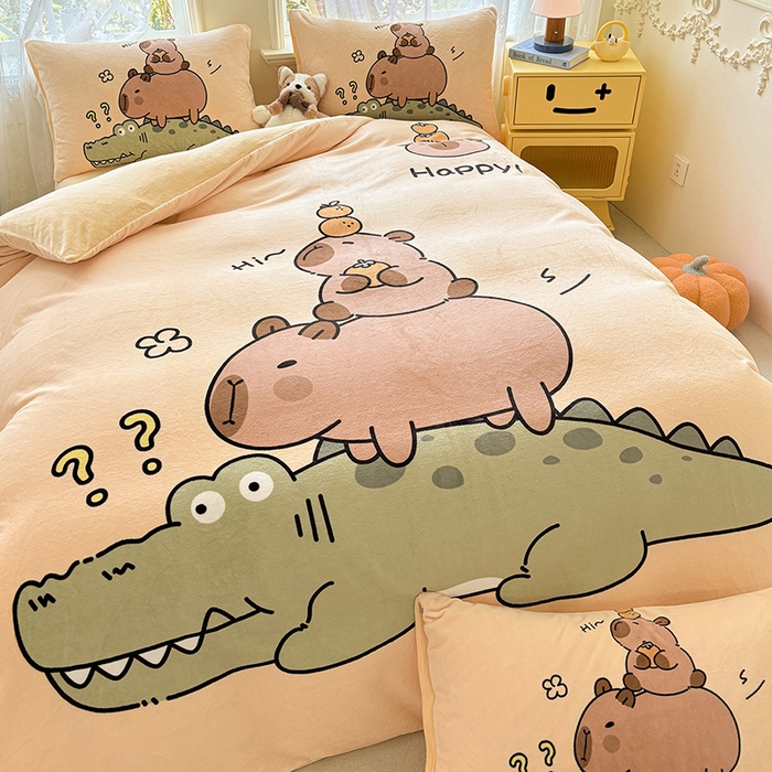 91家纺网 家纺一手货源 找家纺 ds生活馆 2025新款大版高克重双面牛奶绒四件套 鳄鱼巴拉