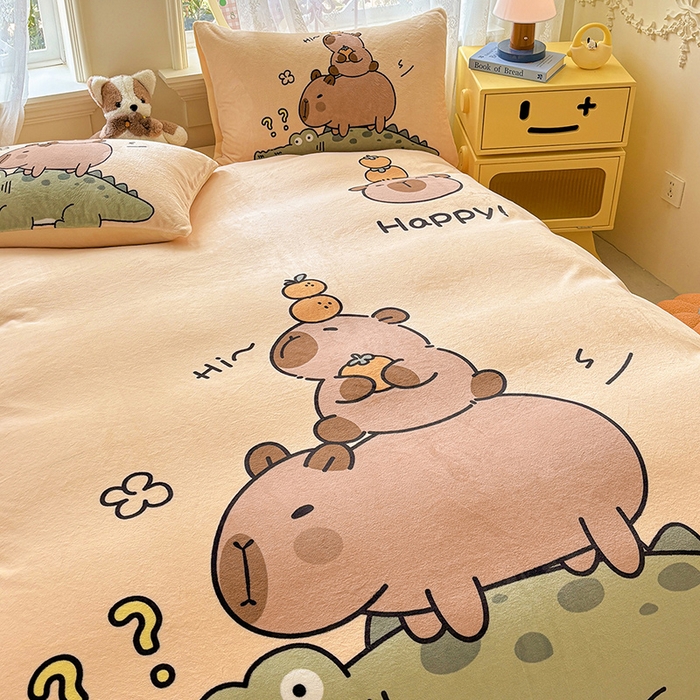 91家纺网 家纺一手货源 找家纺 ds生活馆 2025新款大版高克重双面牛奶绒四件套 鳄鱼巴拉