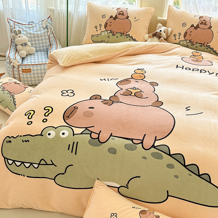 91家纺网 家纺一手货源 找家纺 ds生活馆 2025新款大版高克重双面牛奶绒四件套 鳄鱼巴拉