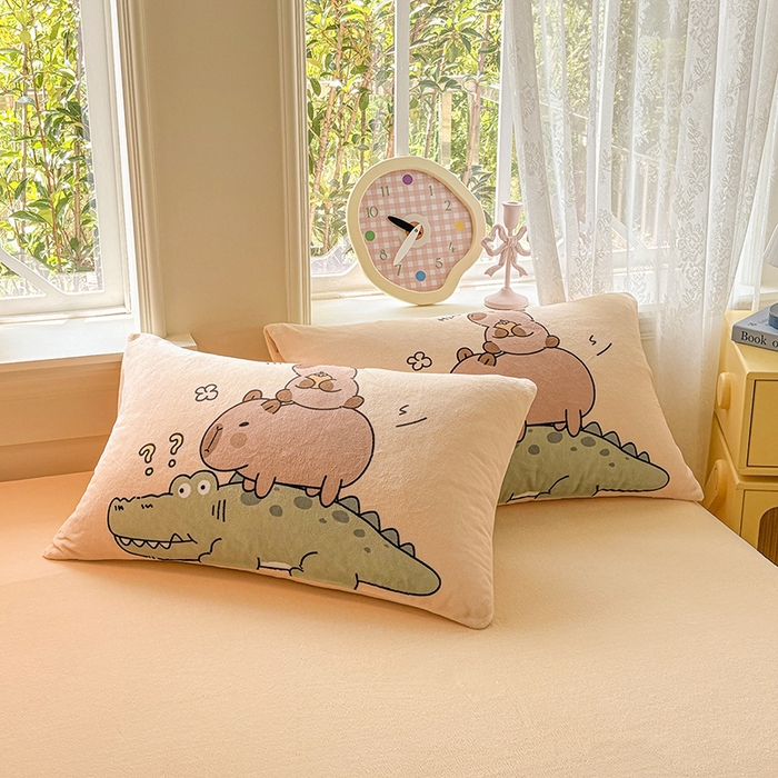 91家纺网 家纺一手货源 找家纺 ds生活馆 2025新款大版高克重双面牛奶绒四件套 鳄鱼巴拉