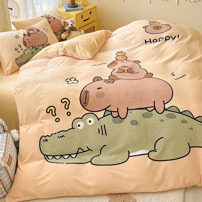 91家纺网 家纺一手货源 找家纺 ds生活馆 2025新款大版高克重双面牛奶绒四件套 鳄鱼巴拉