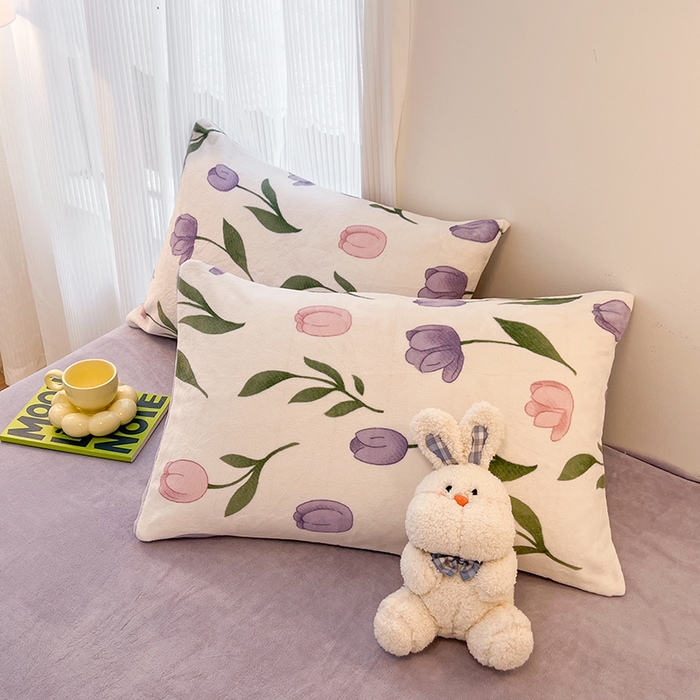 91家纺网 家纺一手货源 找家纺 HL原创 2025新款牛奶绒单品被套单件被套 紫色郁金香