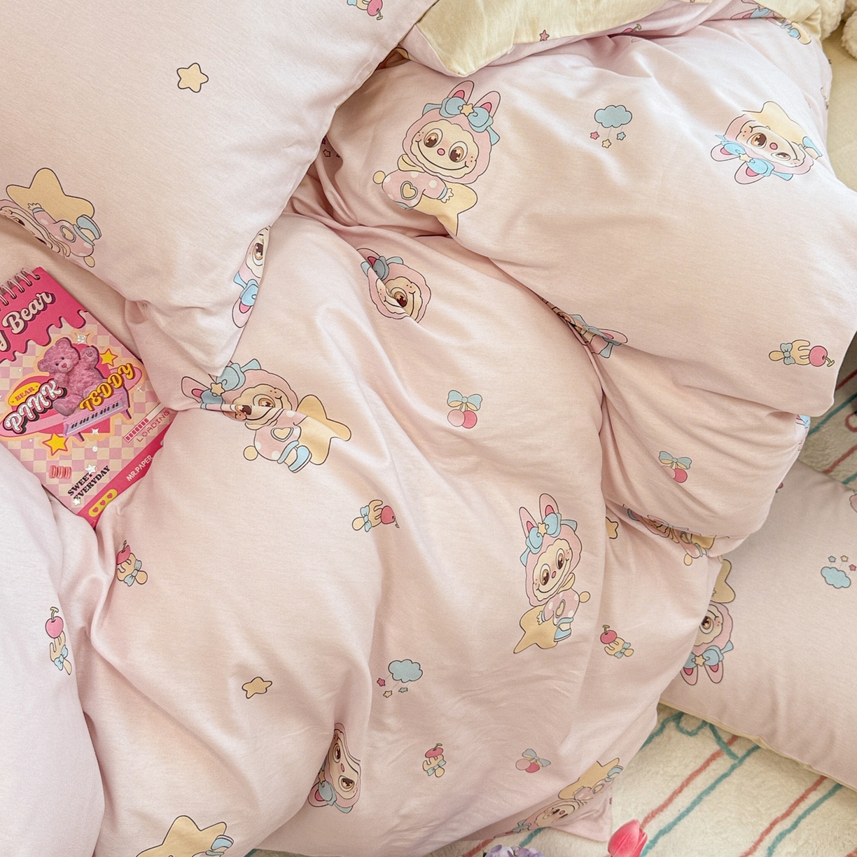 91家纺网 家纺一手货源 找家纺 （总）呗旺鹿 2025新款全棉纯棉大眼娃娃毛巾绣四件套第二波