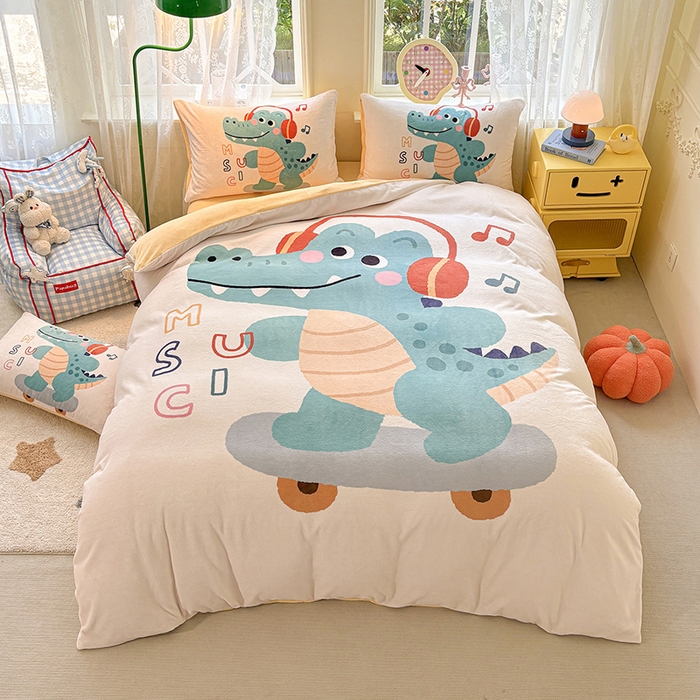 ds生活馆 2025新款大版高克重双面牛奶绒四件套 滑板鳄鱼