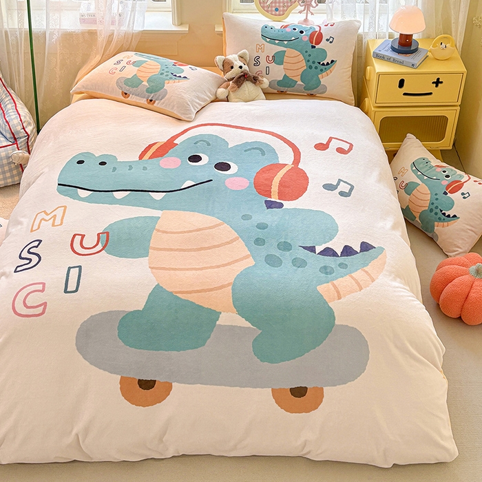 91家纺网 家纺一手货源 找家纺 ds生活馆 2025新款大版高克重双面牛奶绒四件套 滑板鳄鱼