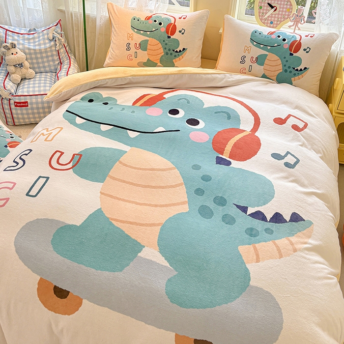 91家纺网 家纺一手货源 找家纺 ds生活馆 2025新款大版高克重双面牛奶绒四件套 滑板鳄鱼