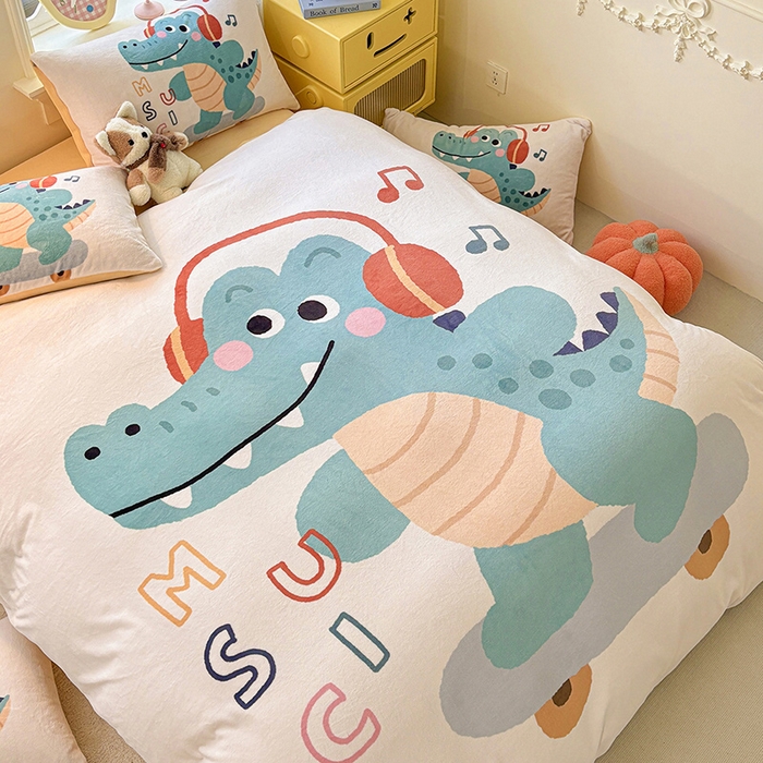 91家纺网 家纺一手货源 找家纺 ds生活馆 2025新款大版高克重双面牛奶绒四件套 滑板鳄鱼