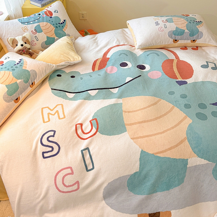 91家纺网 家纺一手货源 找家纺 ds生活馆 2025新款大版高克重双面牛奶绒四件套 滑板鳄鱼