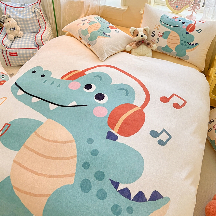 91家纺网 家纺一手货源 找家纺 ds生活馆 2025新款大版高克重双面牛奶绒四件套 滑板鳄鱼