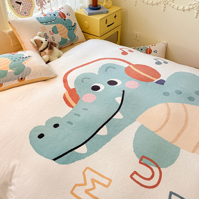 91家纺网 家纺一手货源 找家纺 ds生活馆 2025新款大版高克重双面牛奶绒四件套 滑板鳄鱼