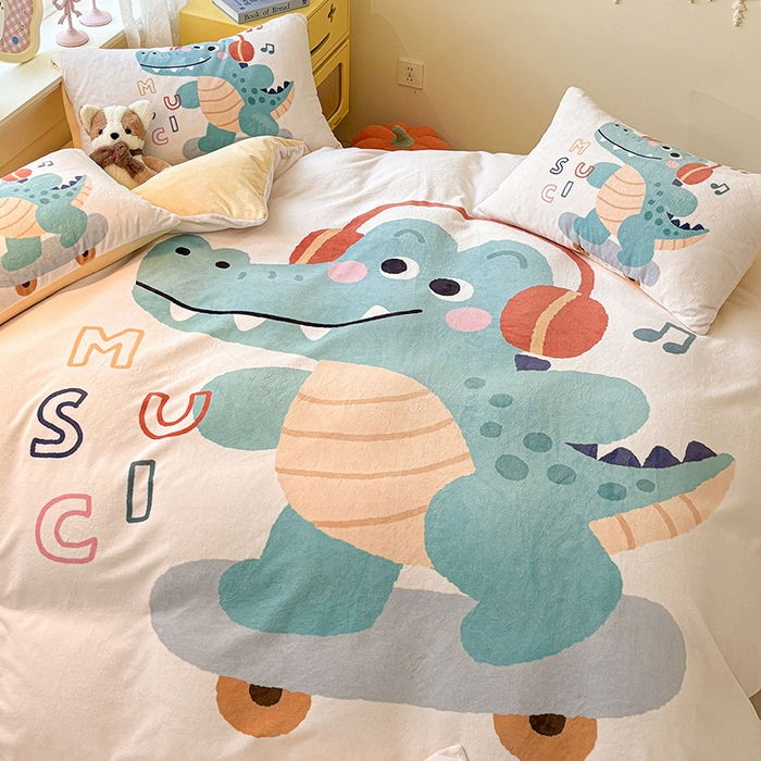 91家纺网 家纺一手货源 找家纺 ds生活馆 2025新款大版高克重双面牛奶绒四件套 滑板鳄鱼