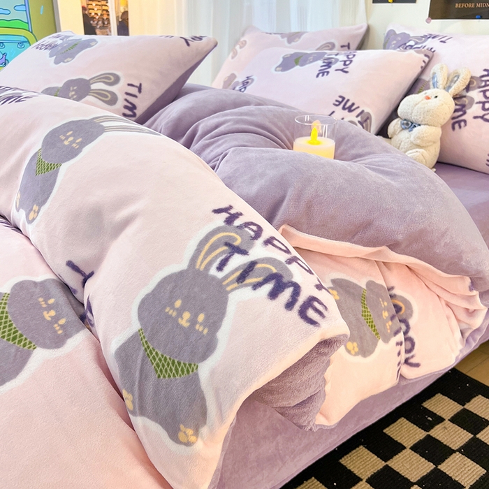 91家纺网 家纺一手货源 找家纺 HL原创 2025新款牛奶绒单品被套单件被套 紫韵兔兔