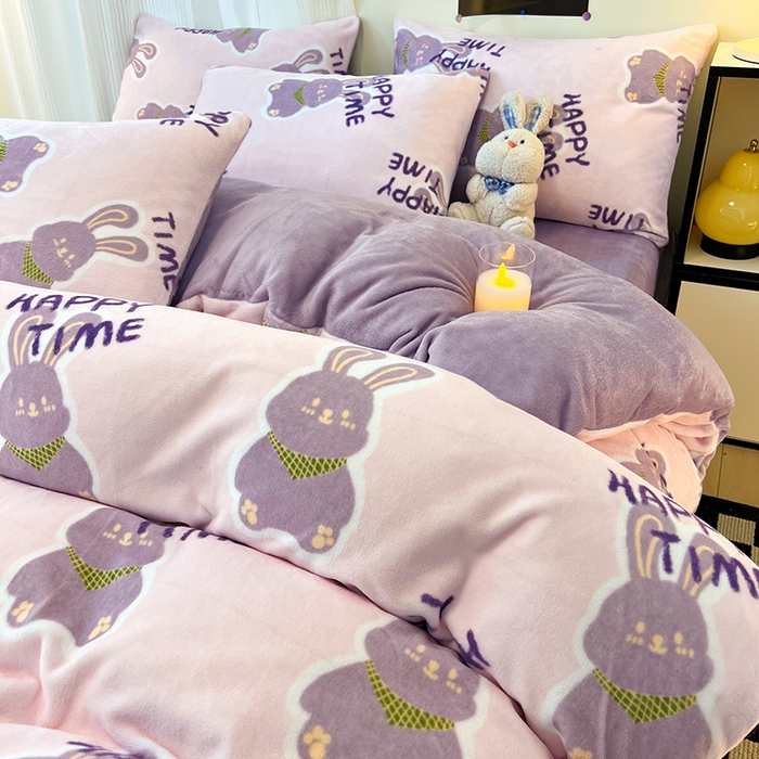 91家纺网 家纺一手货源 找家纺 HL原创 2025新款牛奶绒单品被套单件被套 紫韵兔兔