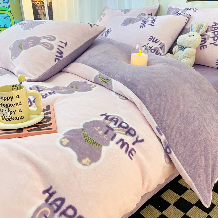 91家纺网 家纺一手货源 找家纺 HL原创 2025新款牛奶绒单品被套单件被套 紫韵兔兔