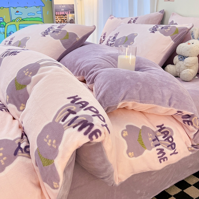 91家纺网 家纺一手货源 找家纺 HL原创 2025新款牛奶绒单品被套单件被套 紫韵兔兔