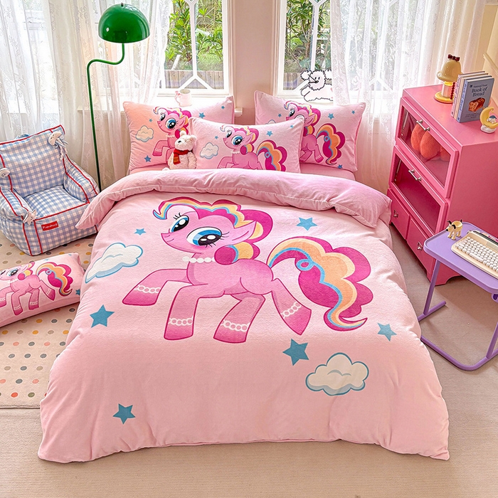 ds生活馆 2025新款大版高克重双面牛奶绒四件套 开心小马