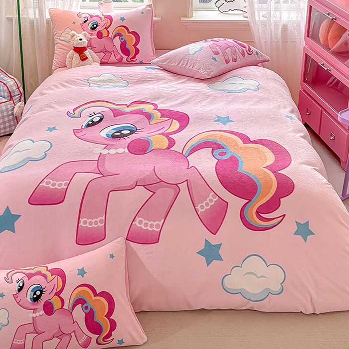 91家纺网 家纺一手货源 找家纺 ds生活馆 2025新款大版高克重双面牛奶绒四件套 开心小马