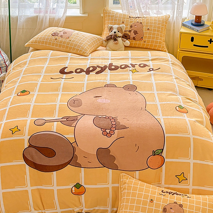 91家纺网 家纺一手货源 找家纺 ds生活馆 2025新款大版高克重双面牛奶绒四件套 木鱼巴拉