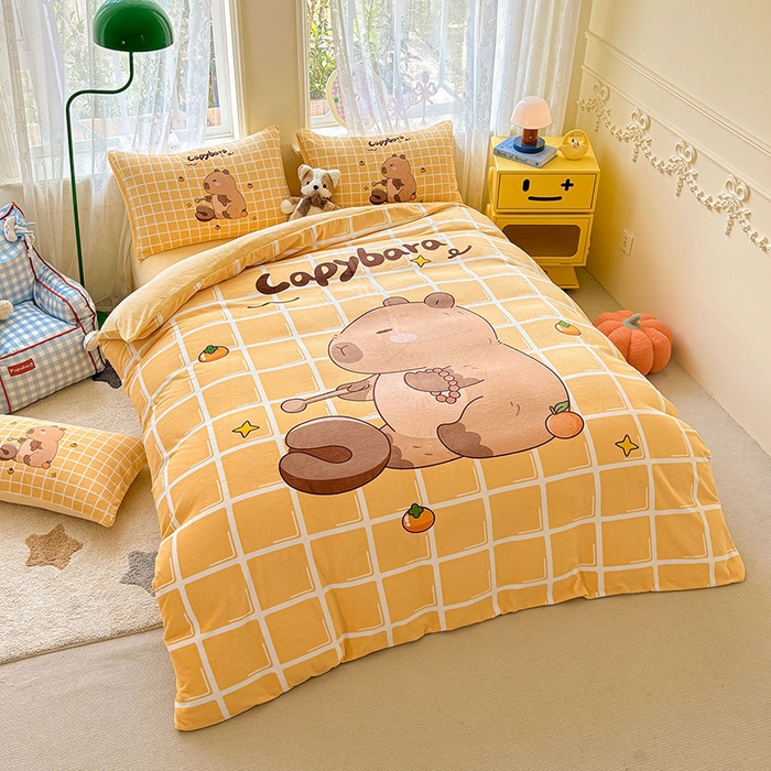 91家纺网 家纺一手货源 找家纺 ds生活馆 2025新款大版高克重双面牛奶绒四件套 木鱼巴拉