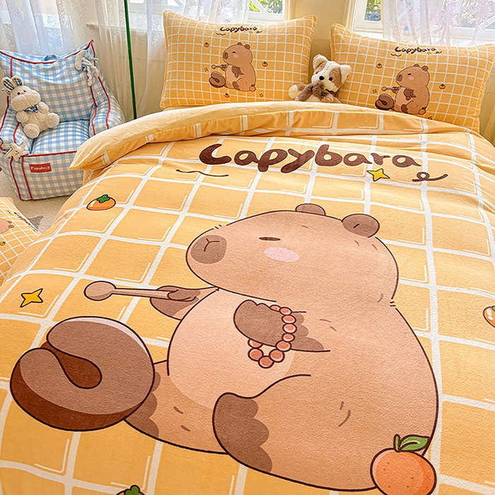 91家纺网 家纺一手货源 找家纺 ds生活馆 2025新款大版高克重双面牛奶绒四件套 木鱼巴拉