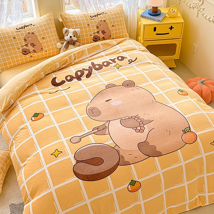 91家纺网 家纺一手货源 找家纺 ds生活馆 2025新款大版高克重双面牛奶绒四件套 木鱼巴拉