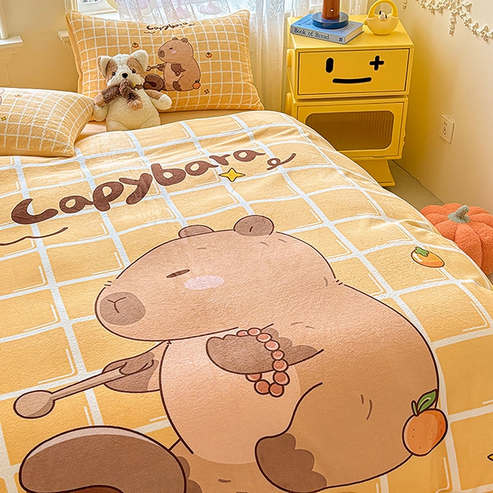 91家纺网 家纺一手货源 找家纺 ds生活馆 2025新款大版高克重双面牛奶绒四件套 木鱼巴拉