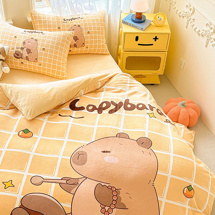 91家纺网 家纺一手货源 找家纺 ds生活馆 2025新款大版高克重双面牛奶绒四件套 木鱼巴拉