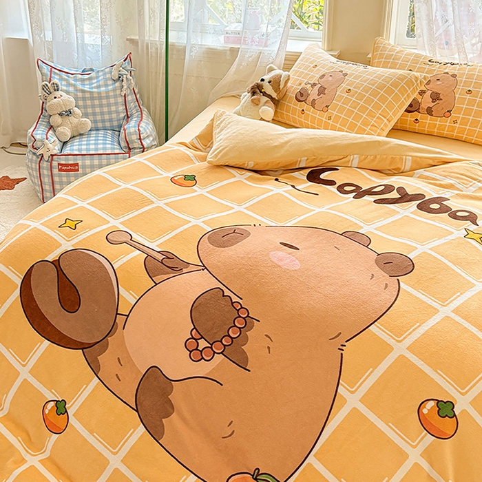 91家纺网 家纺一手货源 找家纺 ds生活馆 2025新款大版高克重双面牛奶绒四件套 木鱼巴拉