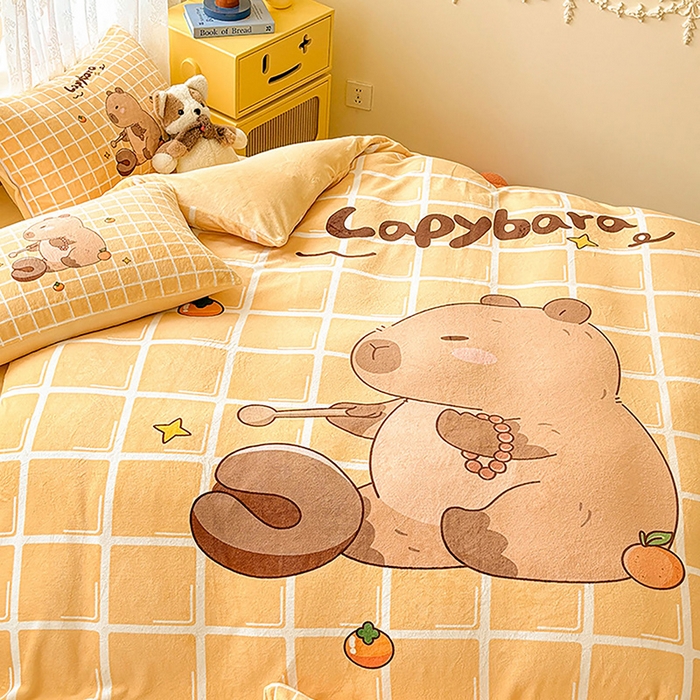 91家纺网 家纺一手货源 找家纺 ds生活馆 2025新款大版高克重双面牛奶绒四件套 木鱼巴拉