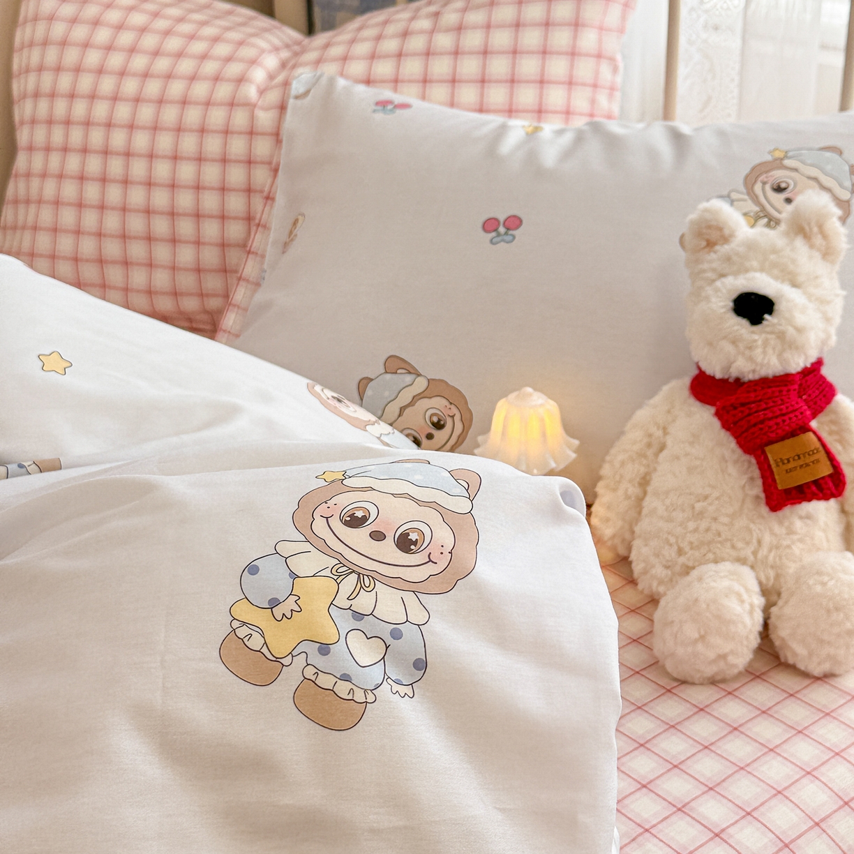 91家纺网 家纺一手货源 找家纺 呗旺鹿 2025新款全棉纯棉大眼娃娃毛巾绣四件套第二波 奶蓝色晚安大眼娃娃