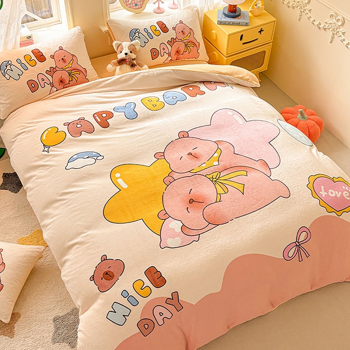 91家纺网 家纺一手货源 找家纺 ds生活馆 2025新款大版高克重双面牛奶绒四件套 睡梦巴拉