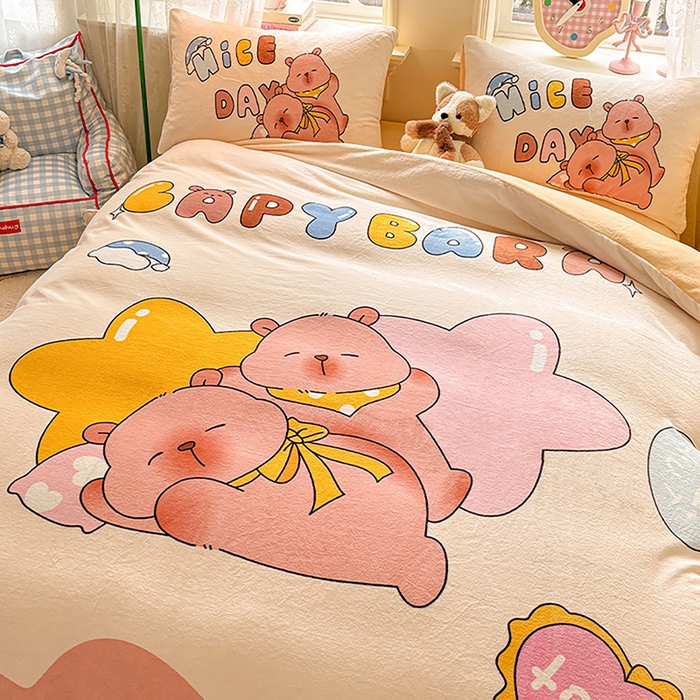 91家纺网 家纺一手货源 找家纺 ds生活馆 2025新款大版高克重双面牛奶绒四件套 睡梦巴拉