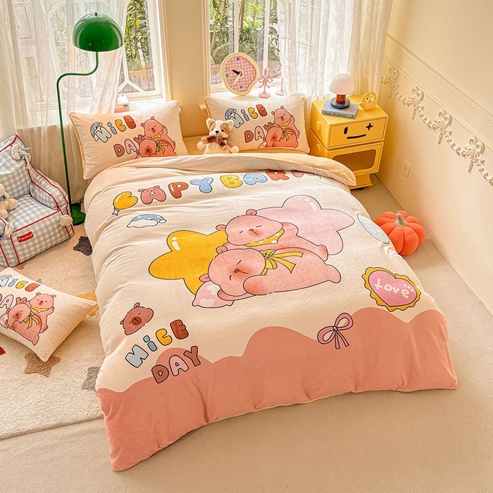 91家纺网 家纺一手货源 找家纺 ds生活馆 2025新款大版高克重双面牛奶绒四件套 睡梦巴拉