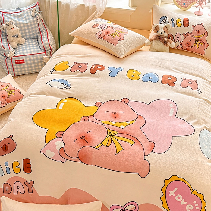 91家纺网 家纺一手货源 找家纺 ds生活馆 2025新款大版高克重双面牛奶绒四件套 睡梦巴拉