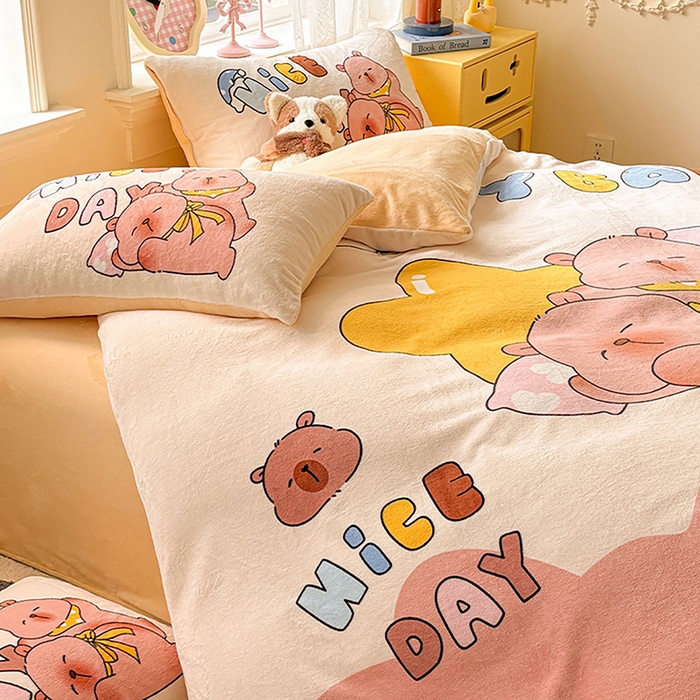 91家纺网 家纺一手货源 找家纺 ds生活馆 2025新款大版高克重双面牛奶绒四件套 睡梦巴拉