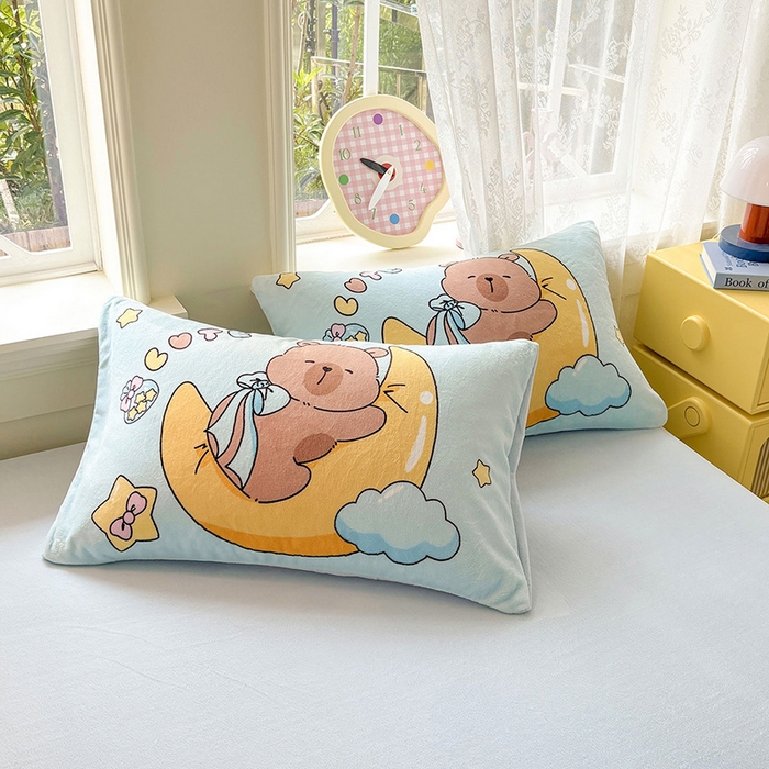 91家纺网 家纺一手货源 找家纺 ds生活馆 2025新款大版高克重双面牛奶绒四件套 晚安巴拉