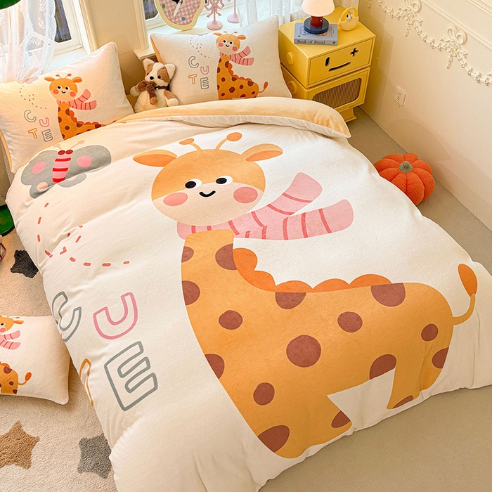 91家纺网 家纺一手货源 找家纺 ds生活馆 2025新款大版高克重双面牛奶绒四件套 长颈鹿