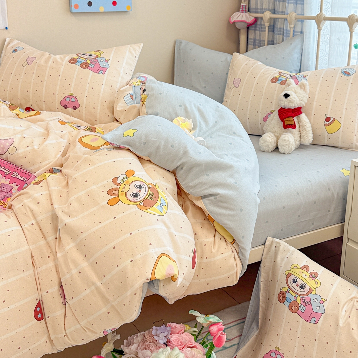 91家纺网 家纺一手货源 找家纺 呗旺鹿 2025新款全棉纯棉大眼娃娃毛巾绣四件套第二波 软萌杯子大眼娃娃