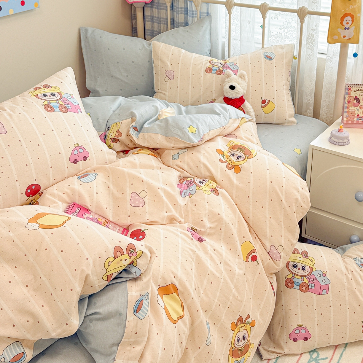 91家纺网 家纺一手货源 找家纺 呗旺鹿 2025新款全棉纯棉大眼娃娃毛巾绣四件套第二波 软萌杯子大眼娃娃